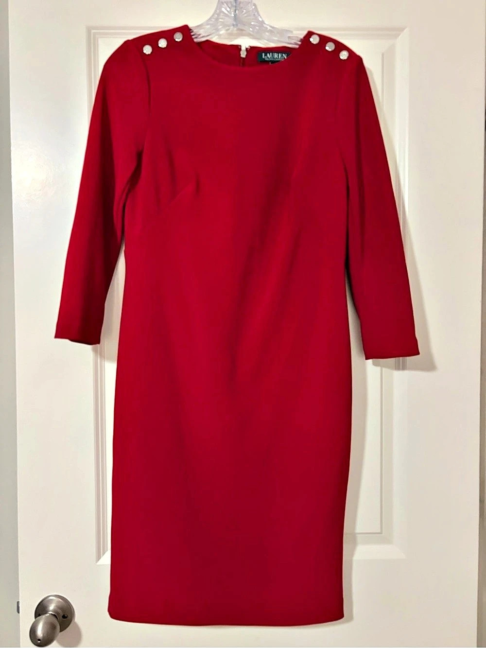 Lauren Ralph Lauren Button-Shoulder Sheath Dress Red Dress Size 2